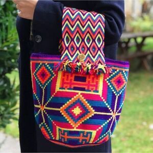Wayuu Handmade Bucket Bag Vibrant Colors Drawstring